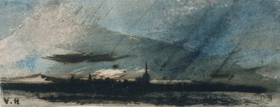 Town at Dusk (pen og blæk og wc på papir) af Victor Hugo