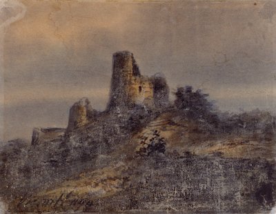 Udsigt over ruinerne af slottet Arques la Bataille (Arques-la-Bataille) Tegning af Victor Hugo (1802-1885) 1800-tallet Dim 17,4x22 cm Marseille, Chateau Borely, Museum for dekorativ kunst, fajance og mode af Victor Hugo