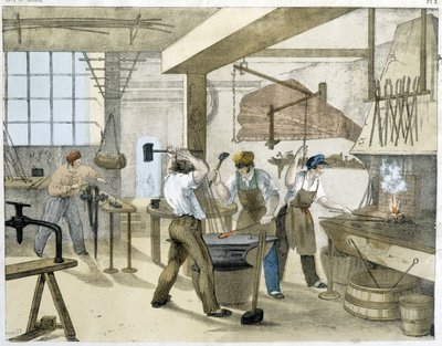 Låsesmeden, litho af Janson. 19. århundrede. af Victor Janson