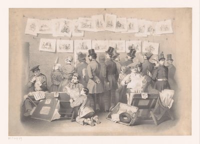 Titelprent med interiør af en prentenwinkel Laughing Museum (serietitel) The Display (serietitel) af Victor Jean François Dollet