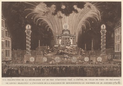 Dekoration og fyrværkeri... Monseigneur le Daufins fødsel (Fyrværkeri, der fejrer Dauphinens fødsel) af Victor Jean Nicolle