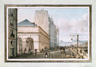 Udsigt over det nye fjerkræmarked, beliggende på Quai des Augustins nær Pont-Neuf, Paris, ca. 1810 (akvarel) af Victor Jean Nicolle