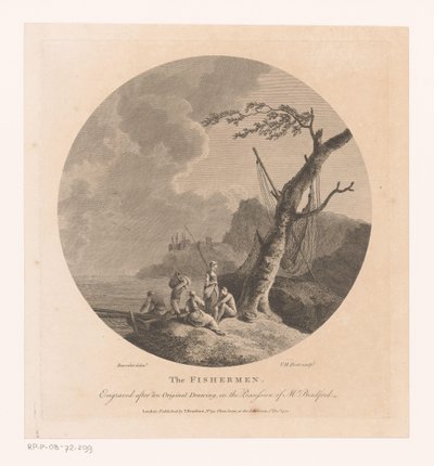 Landskab med fiskere ved et træ med fiskenet af Victor Marie Picot