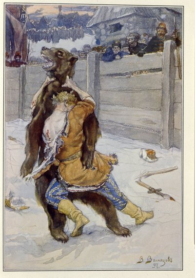 Bjørnekamp på zar Feodor I Ivanovichs tid af Rusland (eller Theodor I Ionovich af Victor Mikhailovich Vasnetsov