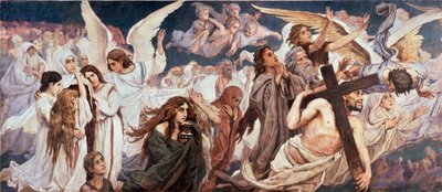 Devant le Paradis (Parte gauche) - Før paradiset (venstre del) - Maleri af Viktor Mikhaylovich Vasnetsov (1848-1926), olie på lærred af Victor Mikhailovich Vasnetsov