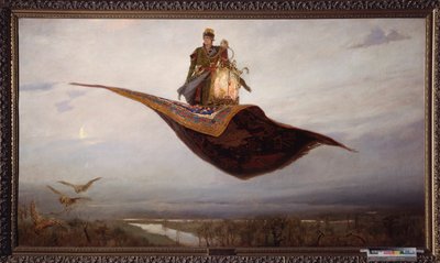 Riding a Flying Carpet - Maleri af Viktor Mikhaylovich Vasnetsov (1848-1926), olie på lærred af Victor Mikhailovich Vasnetsov