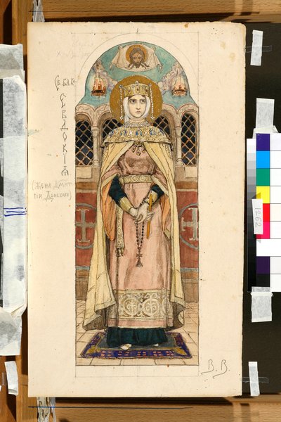 Portræt af Eudoxia Dimitrievna af Suzdal (død omkring 1407) (studie til en fresco i Skt. Vladimirs katedral i kyiv) - Værk af Viktor Mikhaylovich Vasnetsov (1848-1926) af Victor Mikhailovich Vasnetsov