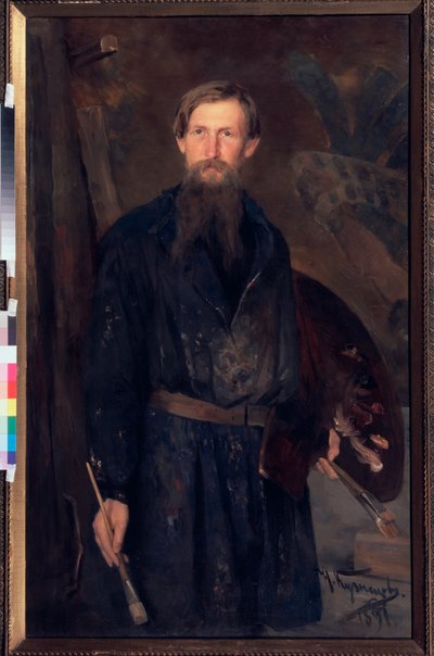 Portræt af kunstneren Viktor Vasnetsov (Portræt af kunstneren Viktor Vasnetsov) - Maleri af Nikolai Dmitrievich Kuznetsov (1850-1929), olie på lærred af Victor Mikhailovich Vasnetsov