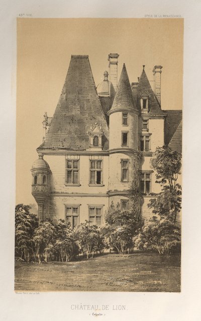 Malerisk arkitektur eller monumenter fra det 15. århundrede. Og XVI. Centuries: Chateaux of France of the XV and XVI Centuries: Pl. 49, Château De Lion (Calvados) af Victor Petit