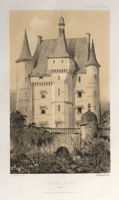 Malerisk arkitektur eller monumenter fra det 15. århundrede. Og XVI. Centuries: Slotte i Frankrig i det XV og XVI århundreder: Pl. 52, Château De Fay (Maine) af Victor Petit
