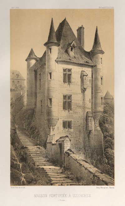 Malerisk arkitektur eller monumenter fra det 15. århundrede. Og XVI. Centuries: Frankrigs slotte i det XV og XVI århundrede: Pl. 60, Befæstet Hus i Uzerches (Corrère) af Victor Petit