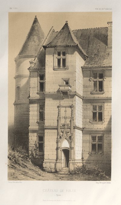 Malerisk arkitektur eller monumenter fra det 15. århundrede. Og XVI. århundreder: Slotte i Frankrig fra det XV og XVI århundreder: Pl. 62, Château De Folin (Yonne) af Victor Petit