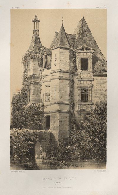Malerisk arkitektur eller monumenter fra det 15. århundrede. Og XVI. Centuries: Chateaux of France of the XV and XVI Centuries: Pl. 78, Manoir de Belvau (Corrèze) af Victor Petit