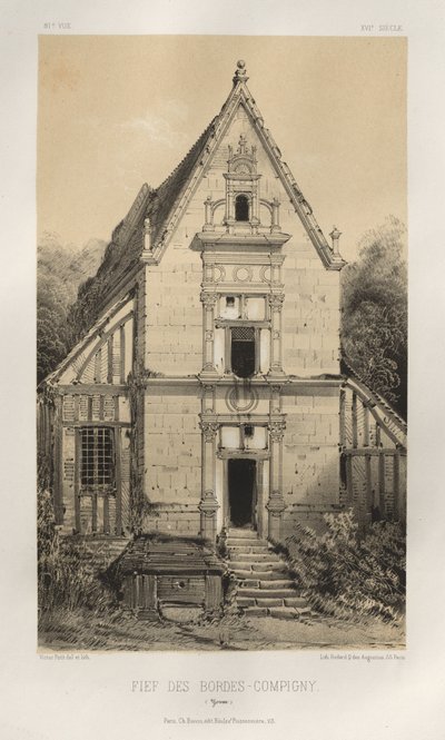 Malerisk arkitektur eller monumenter fra det 15. århundrede. Og XVI. århundreder: Slotte i Frankrig i det XV og XVI århundreder: Pl. 81, FIEf Des Bordes-Compigny (Yonne) af Victor Petit