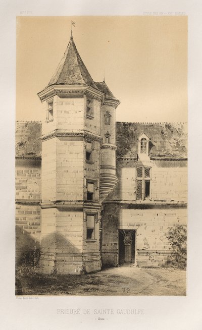 Malerisk arkitektur eller monumenter fra det 15. århundrede. Og XVI. århundreder: Slotte i Frankrig i det XV og XVI århundreder: Pl. 87, Priory of Sainte Gaudulfe (Eure) af Victor Petit