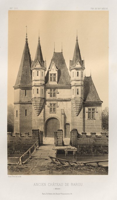 Malerisk arkitektur eller monumenter fra det 15. århundrede. Og XVI. Centuries: Slotte i Frankrig i det XV og XVI århundreder: Pl. 88, Old Castle of Barou (Calvados) af Victor Petit