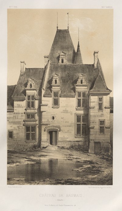 Malerisk arkitektur eller monumenter fra det 15. århundrede. Og XVI. århundreder: Slotte i Frankrig fra det XV og XVI århundreder: Pl. 97, Château de Baumais (Calvados) af Victor Petit