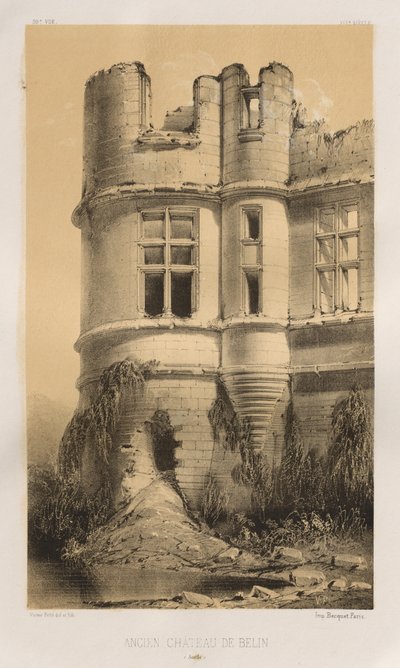 Malerisk arkitektur eller monumenter fra det 15. århundrede. Og XVI. Centuries: Slotte i Frankrig i det XV og XVI århundreder: Pl. 99, Belins gamle slot (Sarthe) af Victor Petit