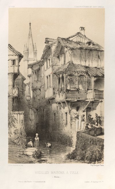 Malerisk arkitektur eller monumenter fra det 15. århundrede. Og XVI. Centuries: Frankrigs slotte i XV og XVI århundreder: Pl. 10, gamle huse i Tulle (Correze) af Victor Petit