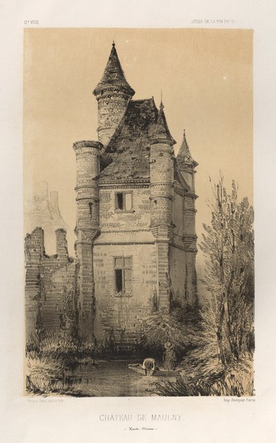 Malerisk arkitektur eller monumenter fra det 15. århundrede. Og XVI. århundreder: Chateaux De France fra det XV og XVI århundreder: Pl.11, Chateau De Maulny (Haute-Marne) af Victor Petit