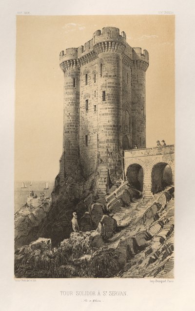 Malerisk arkitektur eller monumenter fra det 15. århundrede. Og XVI. århundreder: Chateaux De France fra det XV og XVI århundreder: Pl.13, Solidor Tower ved St. Servan (Ille-et-Vilaine) af Victor Petit