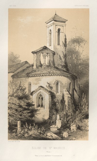 Malerisk arkitektur eller monumenter fra det 15. århundrede. Og XVI. århundreder: Chateaux De France fra det XV og XVI århundreder: Pl.14, St. Maurice-kirken (Vienne) af Victor Petit
