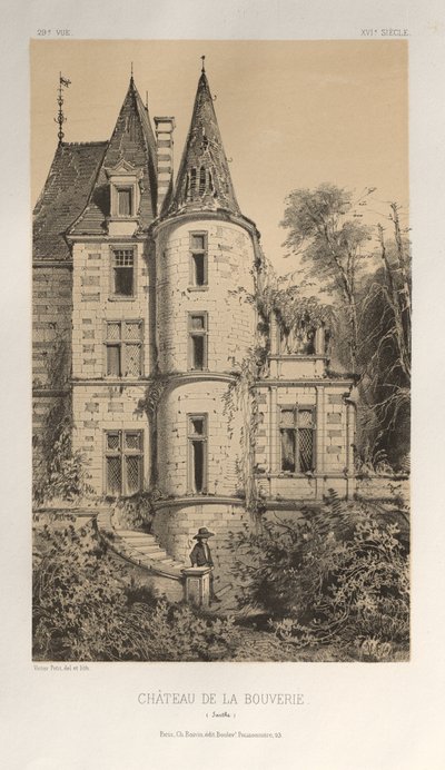 Malerisk arkitektur eller monumenter fra det 15. århundrede. Og XVI. Centuries: Chateaux of France of the XV and XVI Centuries: Pl. 29, Chateau De La Bouverie (Sarthe) af Victor Petit