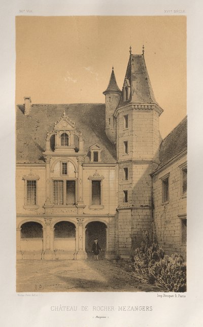 Malerisk arkitektur eller monumenter fra det 15. århundrede. Og XVI. Centuries: Chateaux De France fra det XV og XVI århundreder: Pl. 36, Château De Rocher Mezangers (Mayenne) af Victor Petit