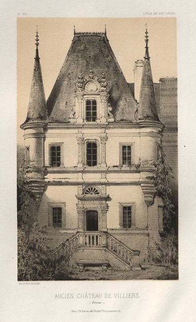 Malerisk arkitektur eller monumenter fra det 15. århundrede. Og XVI. århundreder: Chateaux De France fra det XV og XVI århundreder: Pl. 1, Old Chateau of Villiers (Somme) af Victor Petit
