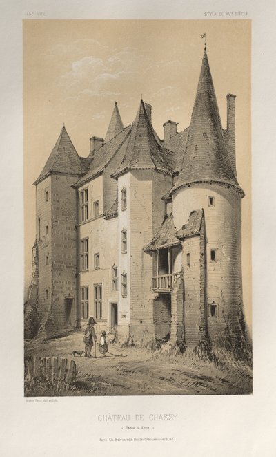 Malerisk arkitektur eller monumenter fra det 15. århundrede. Og XVI. århundreder: Chateaux De France fra det XV og XVI århundrede: Pl. 45 Château De Chassy (Saône et Loire) af Victor Petit