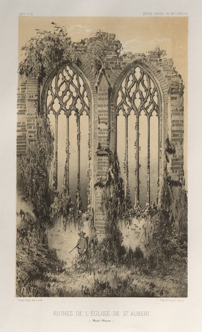 ...pl. 38, ruinerne af kirken St. Aubert Haute-Marne, 1860. af Victor Petit