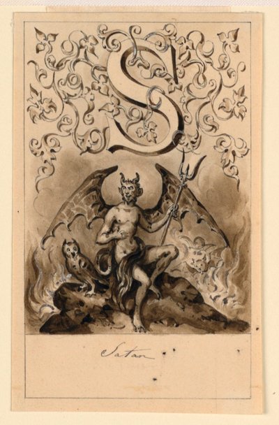 Design til bogstavet S i en grundbog: Satan af Victor Vincent Adam