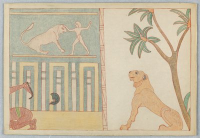 Løven fældet af manden, Illustration til Æsops fabler af Victor Wilbour