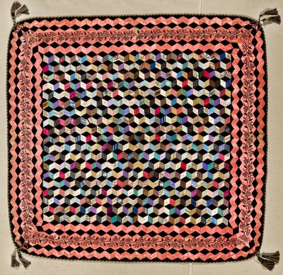 Tumbling Blocks Quilt, ca. 1865-70 (silke, fløjl og træ) af Victoria Royall Broadhead