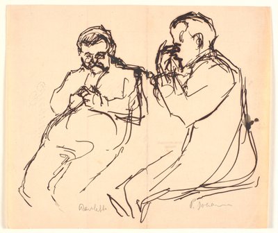 Figurskitse. To siddende mænd: Aarsleff og P. Johansen af Viggo Johansen