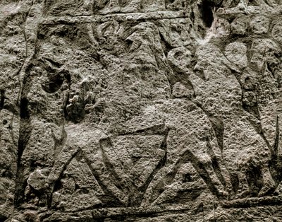 De døde rider på Odins hest, detalje af en vikingebegravelsessten, 7.-8. århundrede e.Kr. af Viking