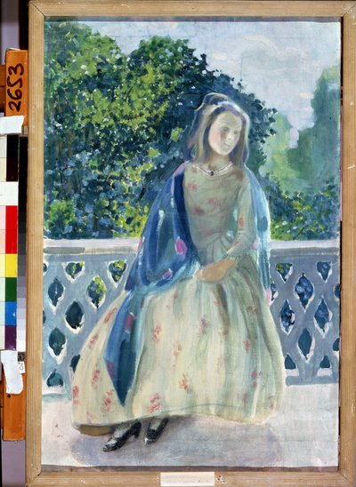 ""Jeune fille au balcon"" Peinture de Viktor (Victor) Elpidiforovich Borisov-Musatov (Borisov Musatov) (1870-1905) 1900 State A. Radishchev Art Museum Saratov af Viktor Elpidiforovich Borisov Musatov