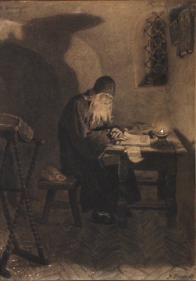 Pimen. Illustration til dramaet Boris Godunov af A. Pushkin af Viktor Mikhaylovich Vasnetsov