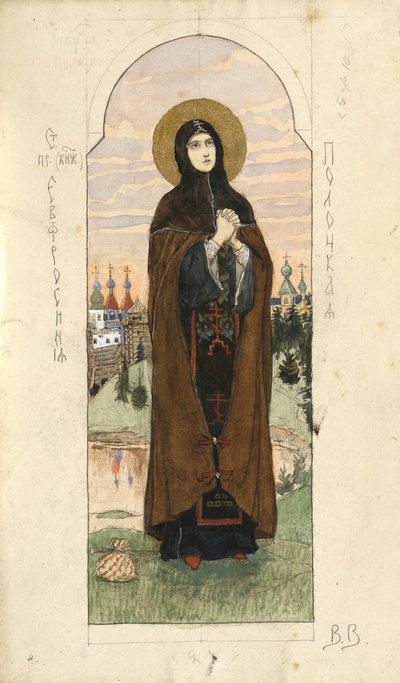 Saint Euphrosyne of Polatsk Studerer for fresker i St. Vladimirs-katedralen i Kiev, 1884-1889 af Viktor Mikhaylovich Vasnetsov