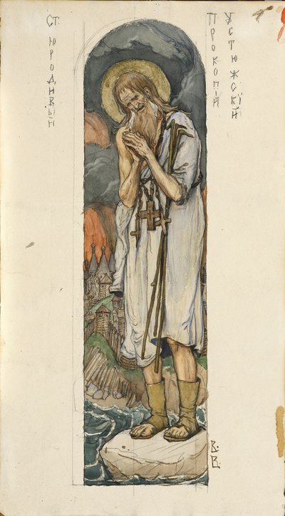 Sankt Prokopius af Ustyug Studerer for fresker i St. Vladimirs katedral i Kiev, 1884-1889 af Viktor Mikhaylovich Vasnetsov