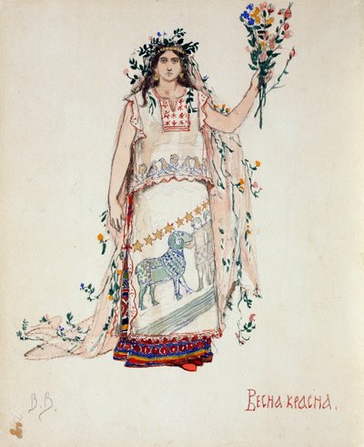 Forårs skønhed. Kostumedesign til operaen Snow Maiden af N. Rimsky-Korsakov, 1885 af Viktor Mikhaylovich Vasnetsov