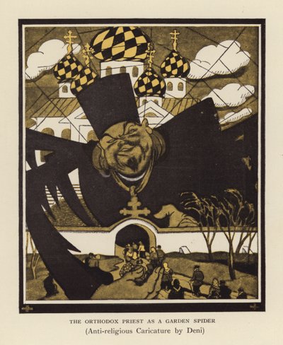 Den ortodokse præst som haveedderkop (farvelitografi) af Viktor Nikolaevich Deni