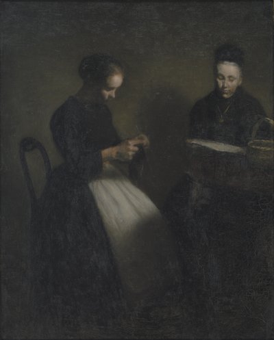 Aften i tegnestuen. Kunstnerens Moder og Hustru af Vilhelm Hammershøi
