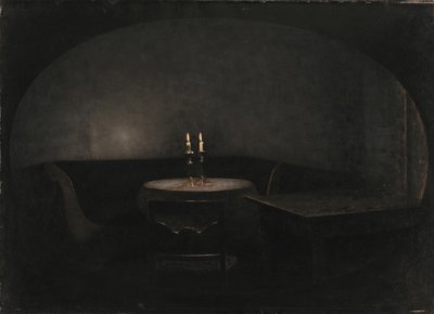 Interior. Artificial Light Interiør. Kunstigt lys , 1909. af Vilhelm Hammershøi