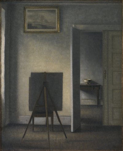 Interiør med kunstnerens staffeli af Vilhelm Hammershøi