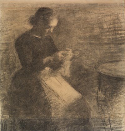 Portræt af Ida Hammershøi med håndarbejde af Vilhelm Hammershøi