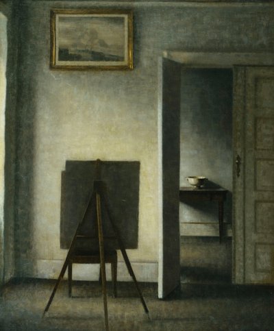 Et interiør med kunstnerens staffeli, af Vilhelm Hammershoi