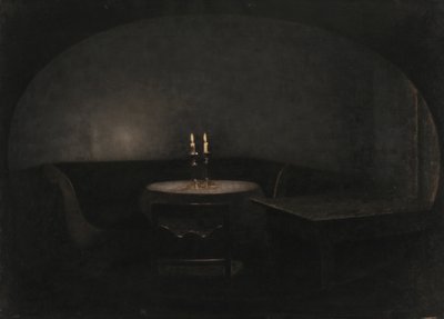 Interiør. Kunstigt lys af Vilhelm Hammershøi