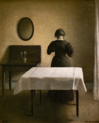 Interiør med en ryg kvinde af Vilhelm Hammershoi