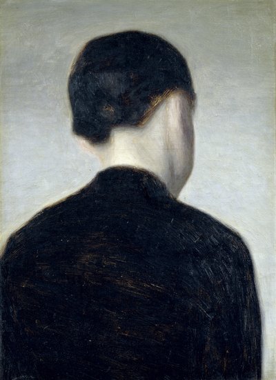 Siddende figur, set bagfra (Anna Hammershoi) 1884 (olie på lærred lagt ned på plade) af Vilhelm Hammershoi